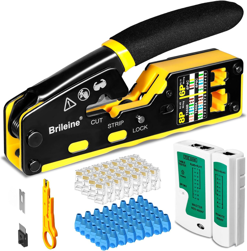 RJ45 Crimp Tool Pass through Kit Ethernet Crimper Cat5 Cat5E Cat6 Crimping Tool