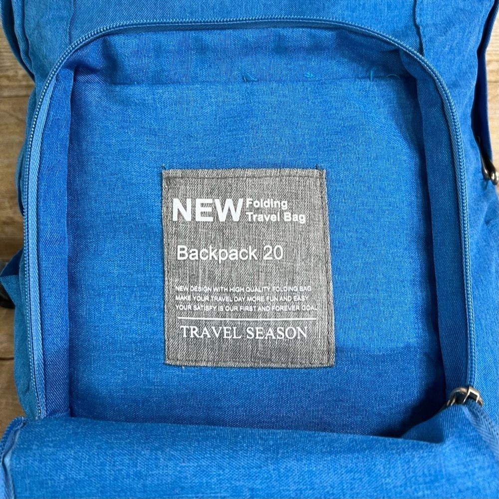 Travel Season Folding Backpack 20 Blue Grey Lightweight Packable Daypack Bag
