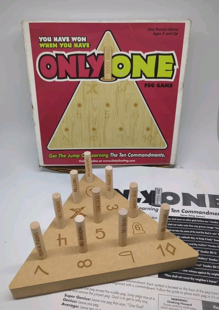 Wooden Peg Game Religious - Ten Commandments Only One GOD COMPLETE 1 Player Box