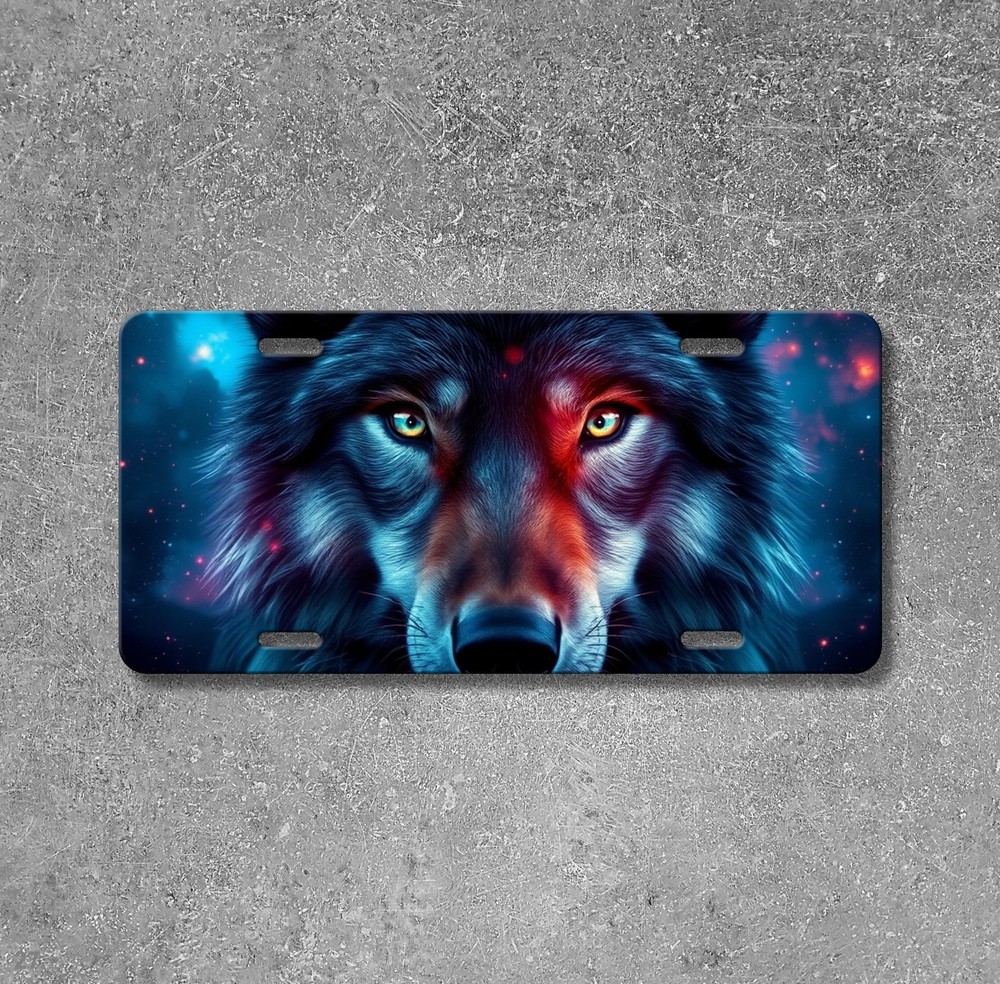 Realistic Wolf License Plate Optional Text Auto Tag Unique Gift
