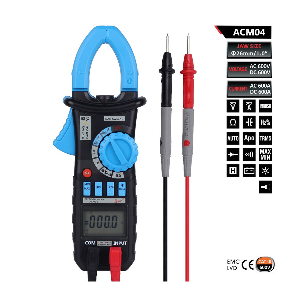 ACM04 6600 True RMS AC DC Digital Clamp Meter tester Inrush current light