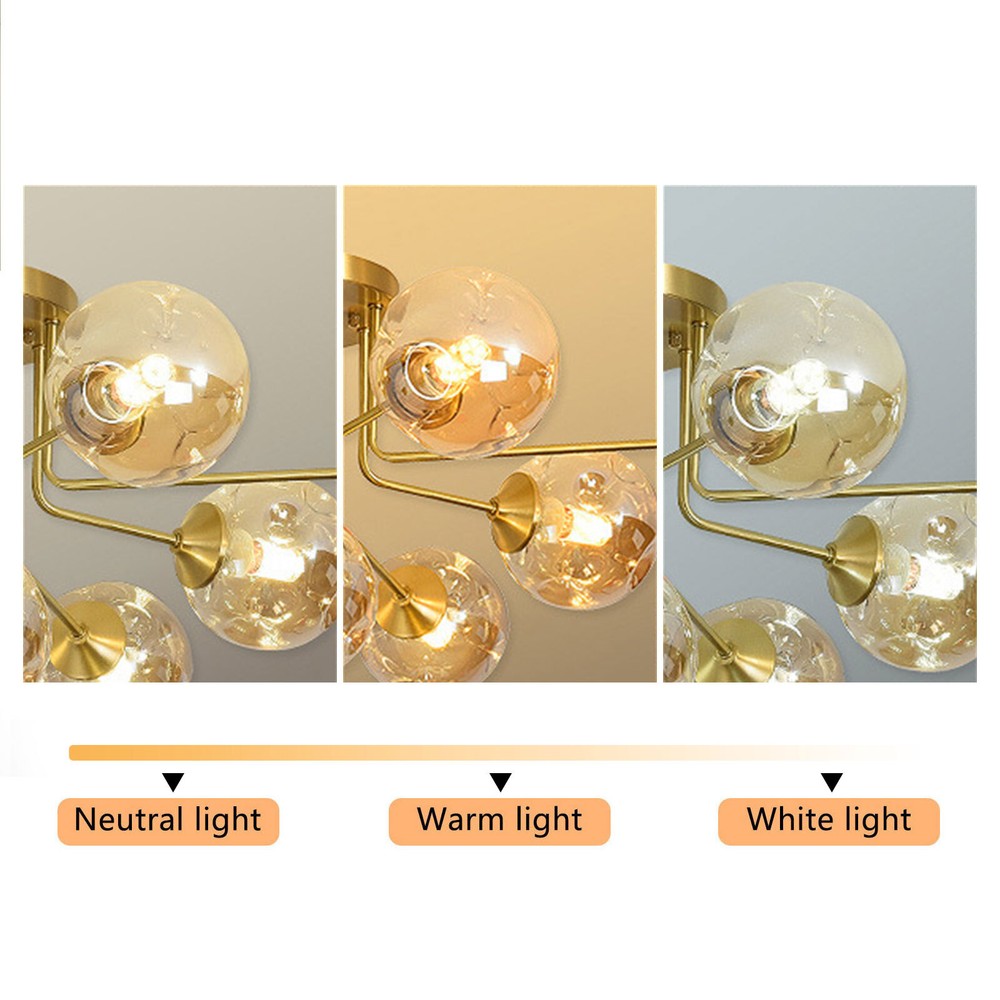Sputnik Light Fixture Gold Flush,5 Lights Semi Flush Mount Ceiling Light Globe