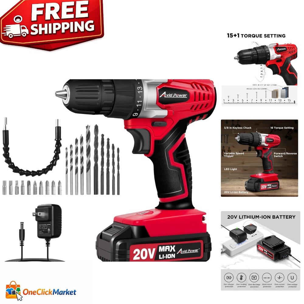 20V Cordless Drill Set with 22 Bits & Variable Speed - Perfect for DIY Projects