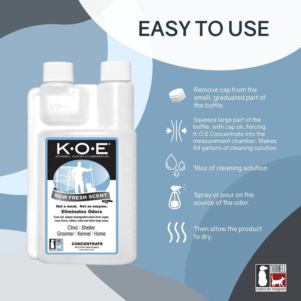 K.O.E. Kennel Odor Eliminator Concentrate 16 oz - Safe & Effective Fresh Scent