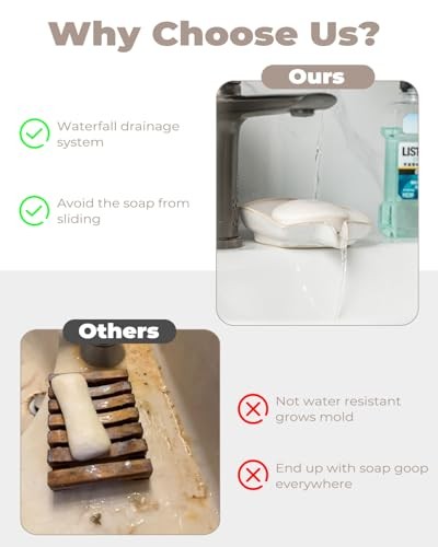 Soap Dishes, Ceramic Shower Soap Dish with Waterfall Rectangular Beige White