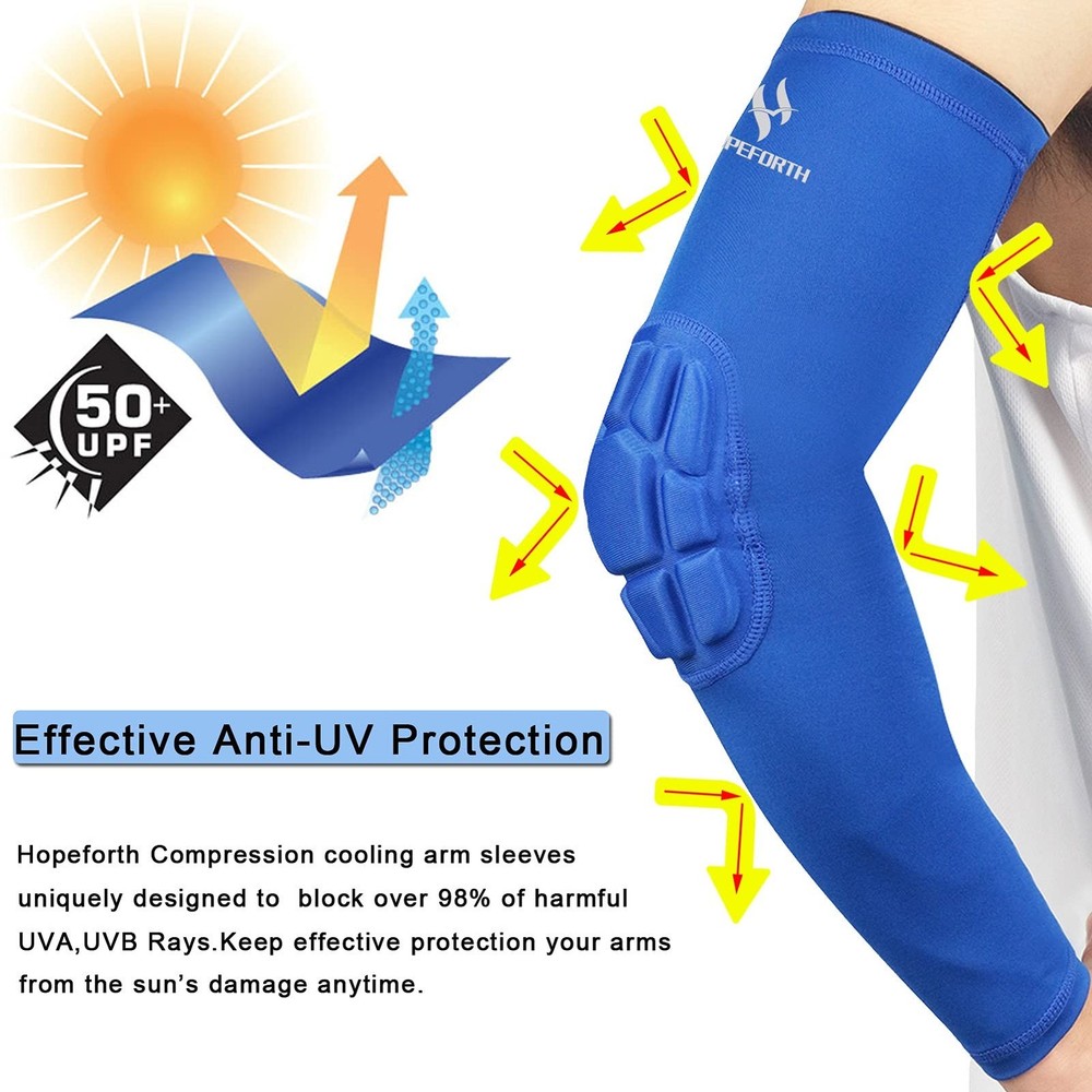 2PCS Padded Elbow Sleeves Compression Arm Protective Support Blue Elbow Pad