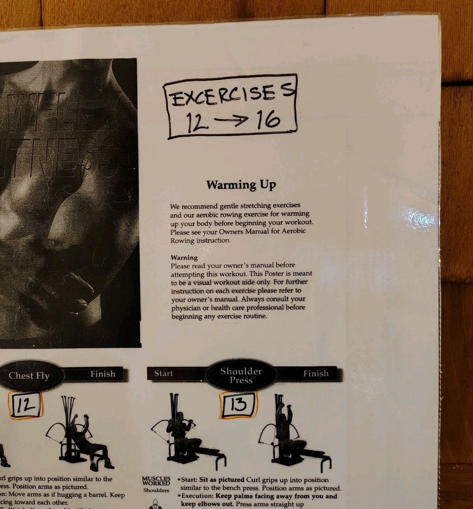 Bowflex Power Pro Workout Poster Laminated Single Sided Mounted READ