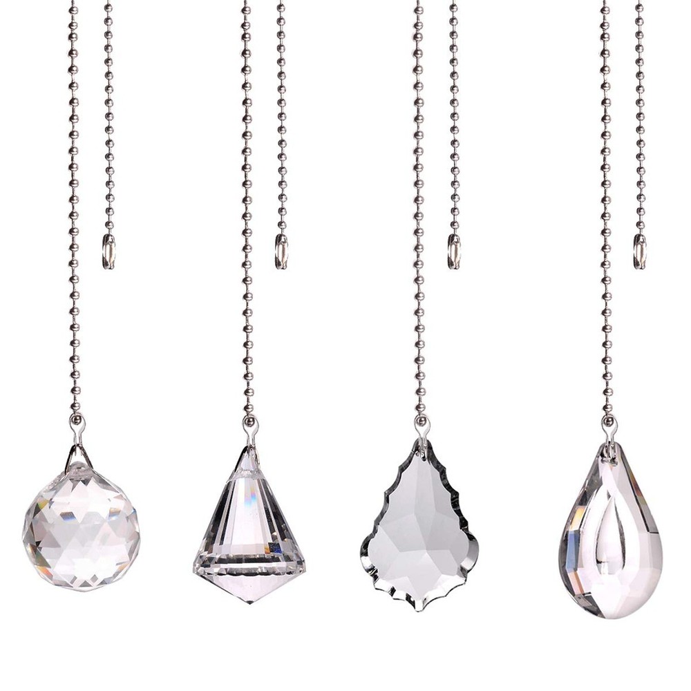 longsheng Clear Crystal Prism Drop Dazzling Crystal Ceiling Fan Pull Chain Pu...