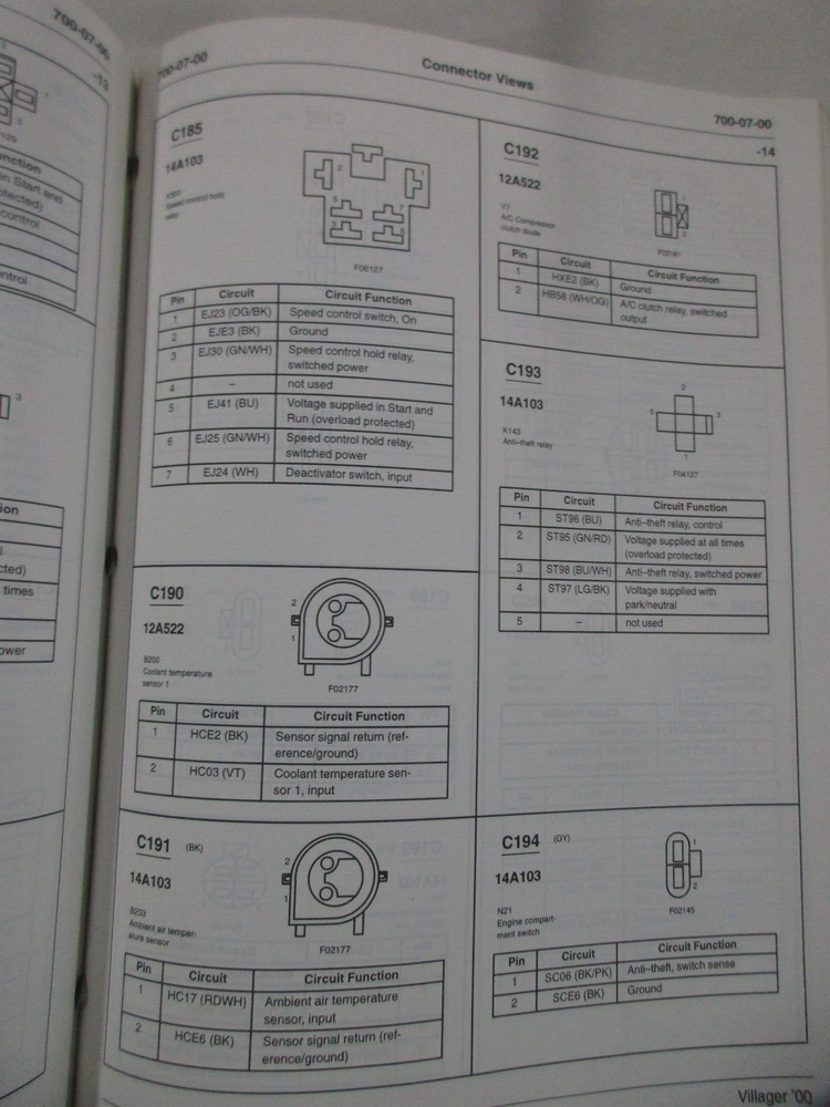 2000 FORD VILLAGER WIRING DIAGRAMS