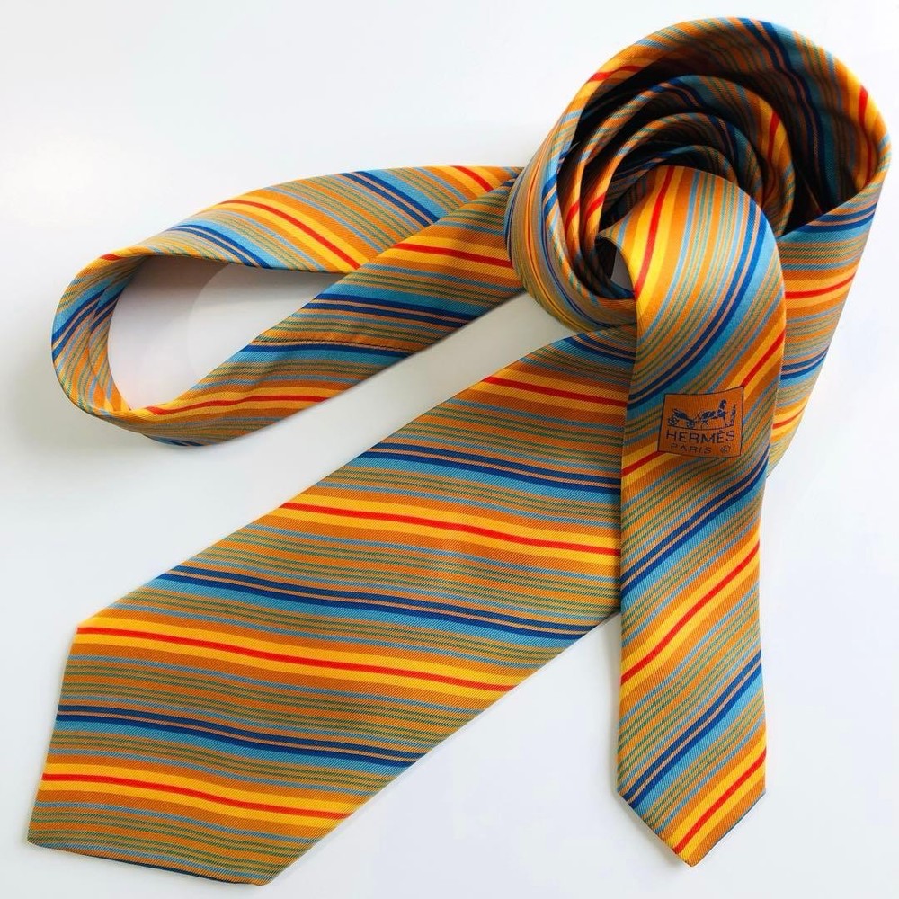 HERMES tie stripe pattern orange