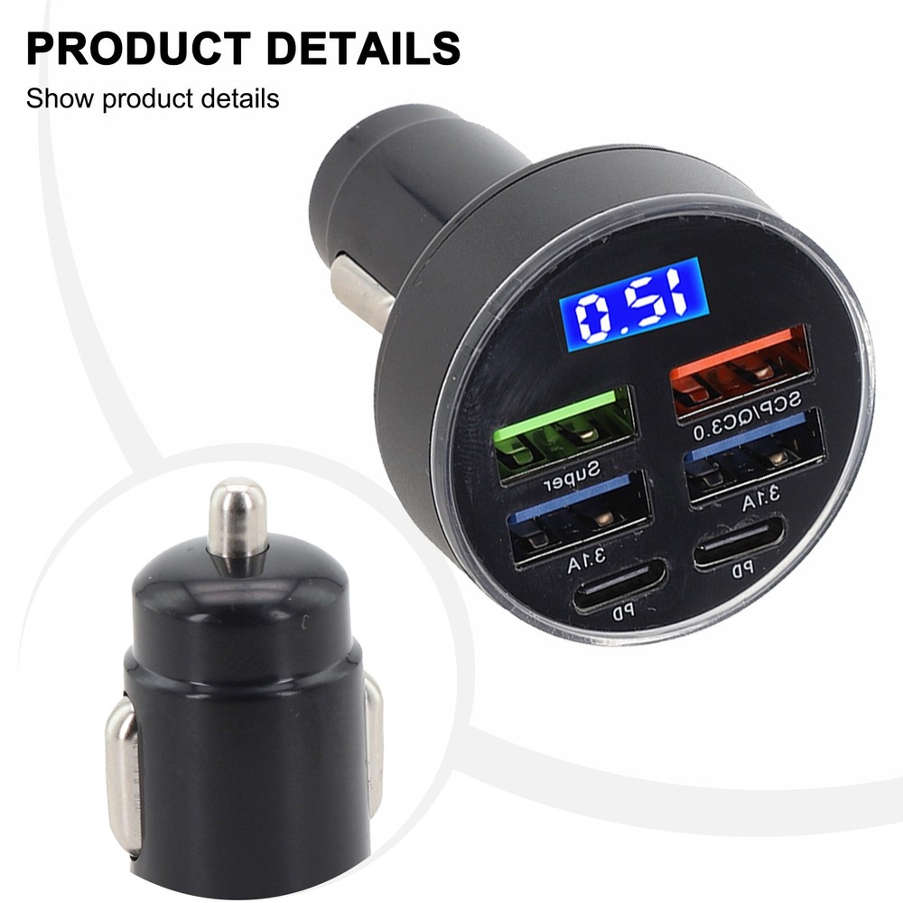 Powerful Car Charger with Multiple USB Outputs and LED Voltage Display