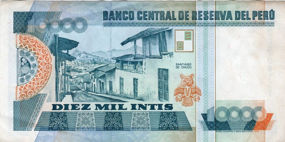 Banknote Peru P140a 10000 Intis 1988