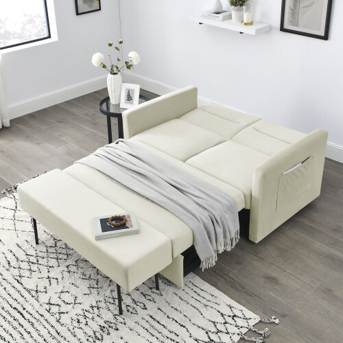 Modern Convertible Sleeper Sofa Bed Loveseat Sofa Couch w/ Pull-Out Bed & Bench