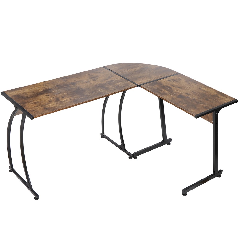 Stable L-Shaped Computer Desk Corner Desk Laptop Study Writing Table Brown