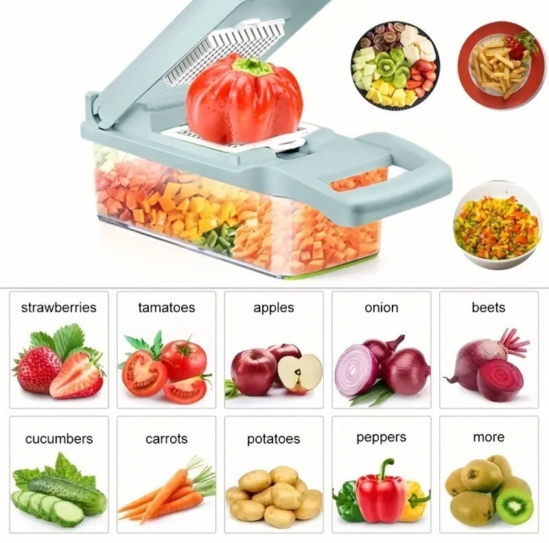 15pcs/Set Multifunctional Vegetable Chopper - Blue