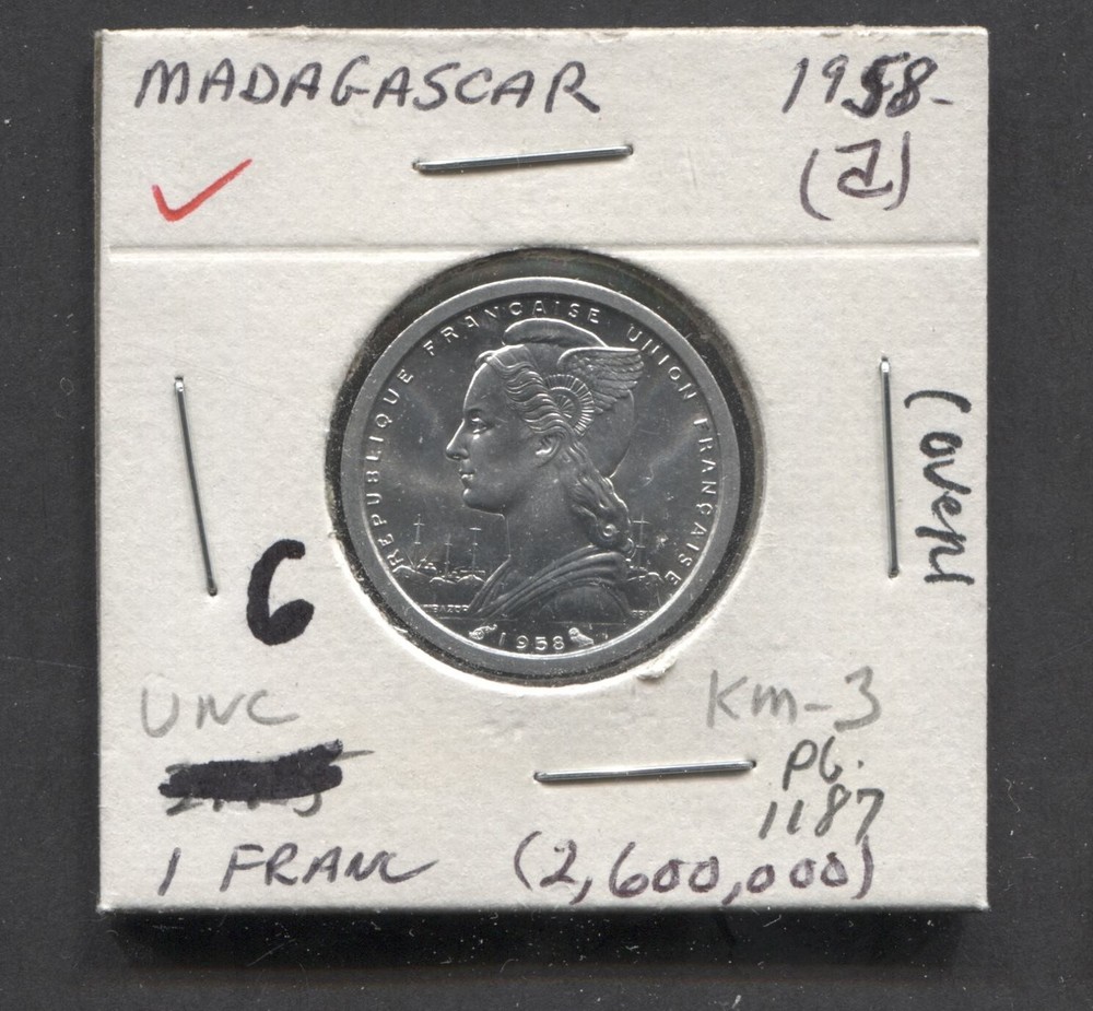 1958(A)-Madagascar-UNC-1 Francs-KM-3