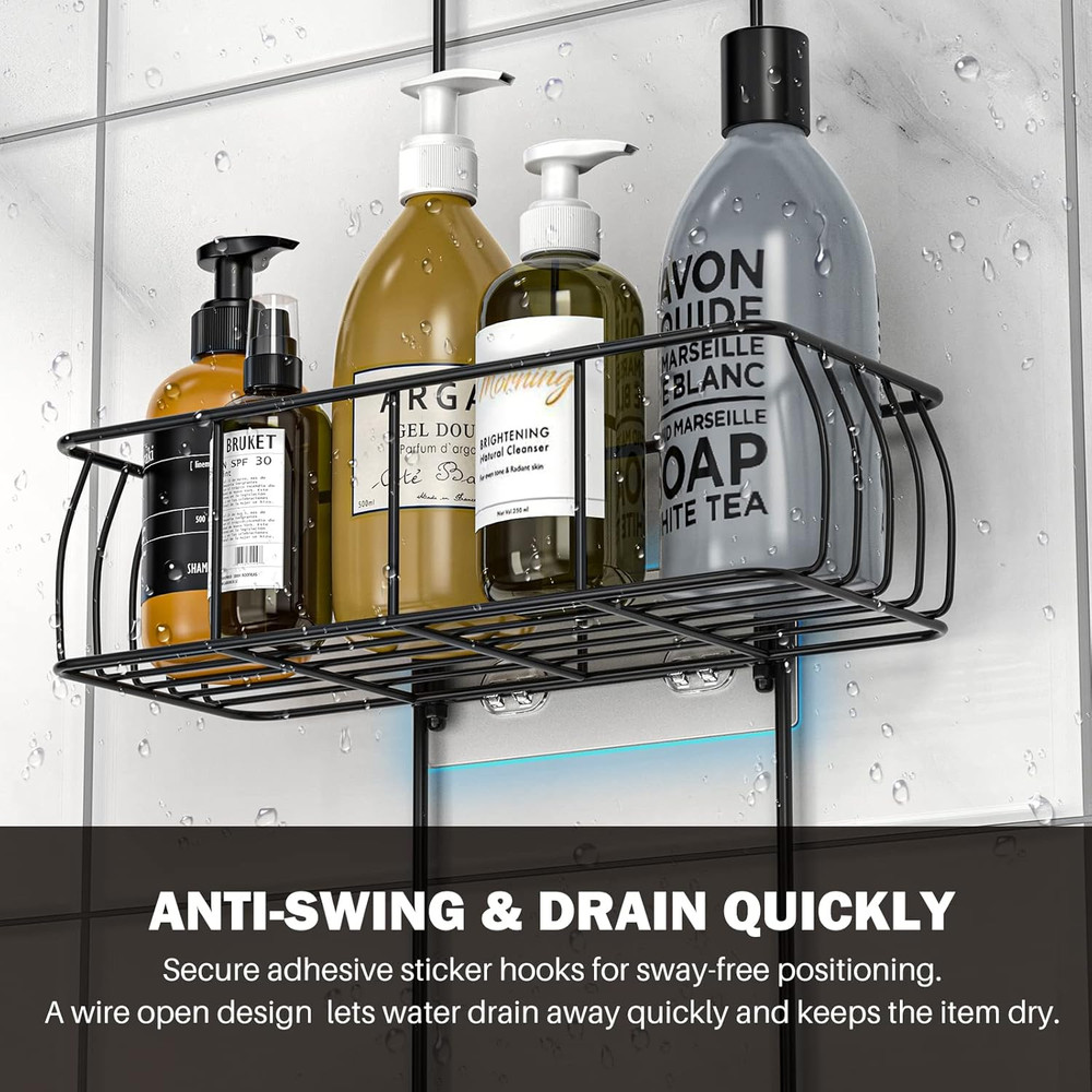 Epicano Overhead Shower Caddy Hanging Rustproof Hooks Towel Sponge Matte Black