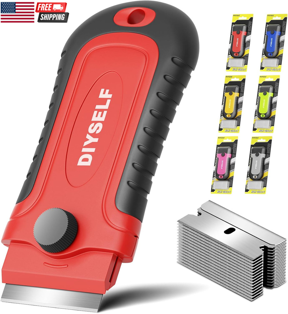 2-Pack Plastic Razor Blade Scraper with 10 Replacement Blades Adhesive, Sticker