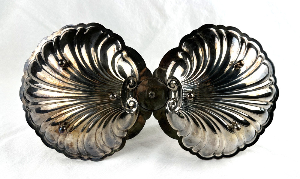 VTG Large Double Shell Serving Dish w/Handle Silverplate Giovanni, Free Ship