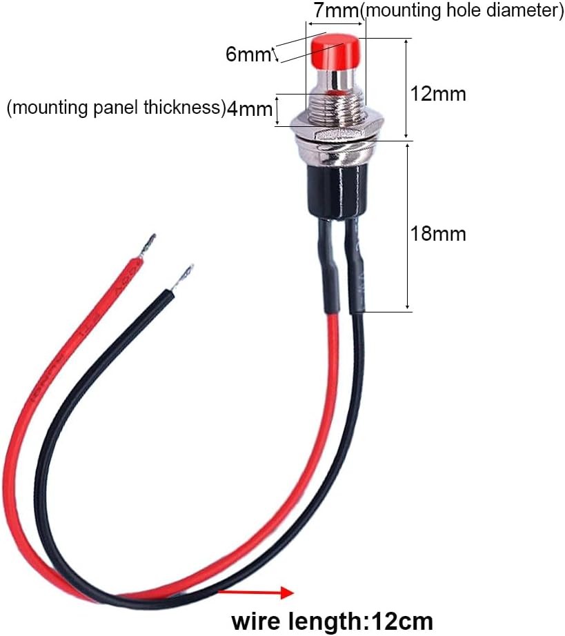 Mini Push Button Switch 7mm 10pcs Prewired White