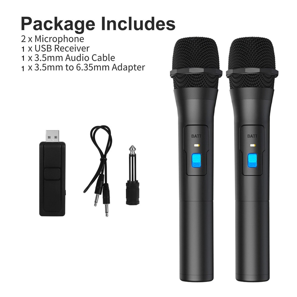 2PCS Professional VHF Wireless Microphone Handheld Mic System Karaoke W/Receiver