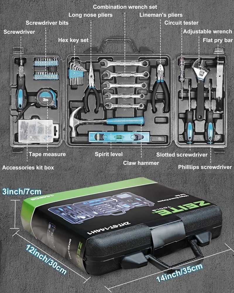 Zeite Tool Kit for Home 144 Piece Hand Tool Set with Storage Box General Basic