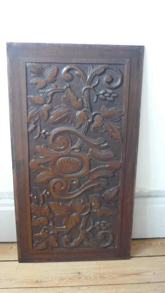 Antique French Carved Solid Oak Wood Panel VINE LEAF