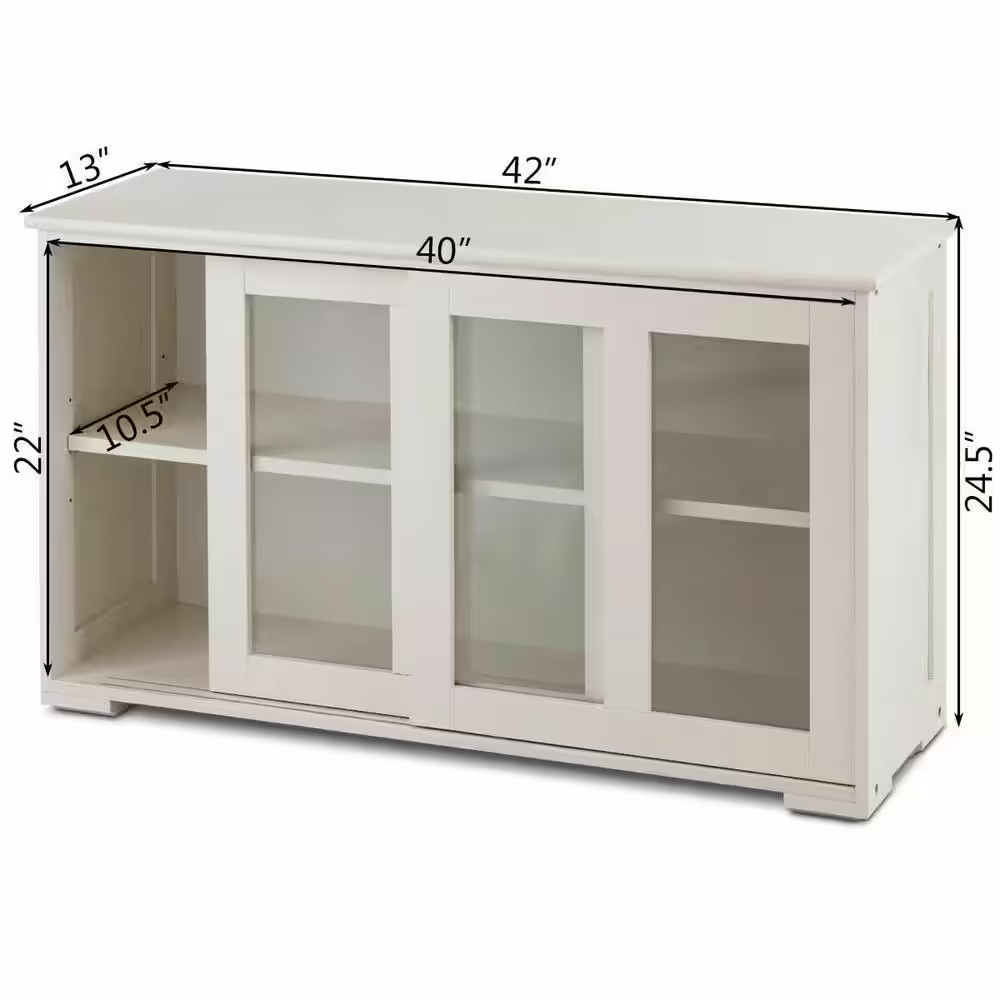 1-Piece White Storage Cabinet Sideboard Buffet Cupboard Upholstery Sectional
