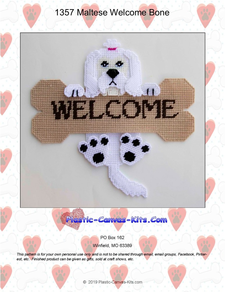 Maltese Welcome Bone- Plastic Canvas Pattern or Kit
