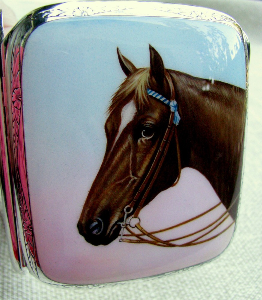 PRISTINE MINT ENGRAVED SILVER HAND PAINTED PORCELAIN CIGARETTE CHEROOT CASE 1910