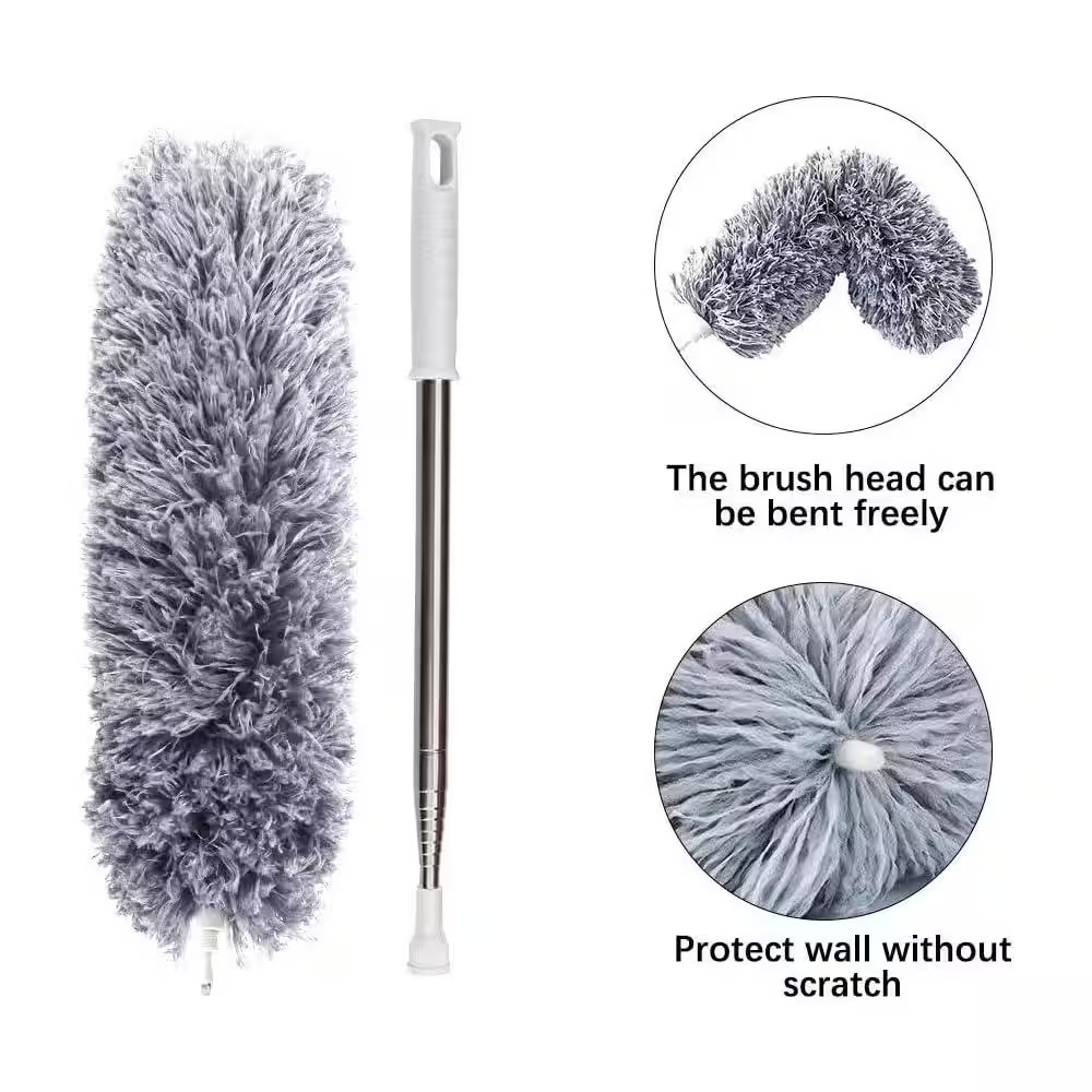 Microfiber Feather Duster Extendable 30 to 100 In. Long Pole Bendable Head for C