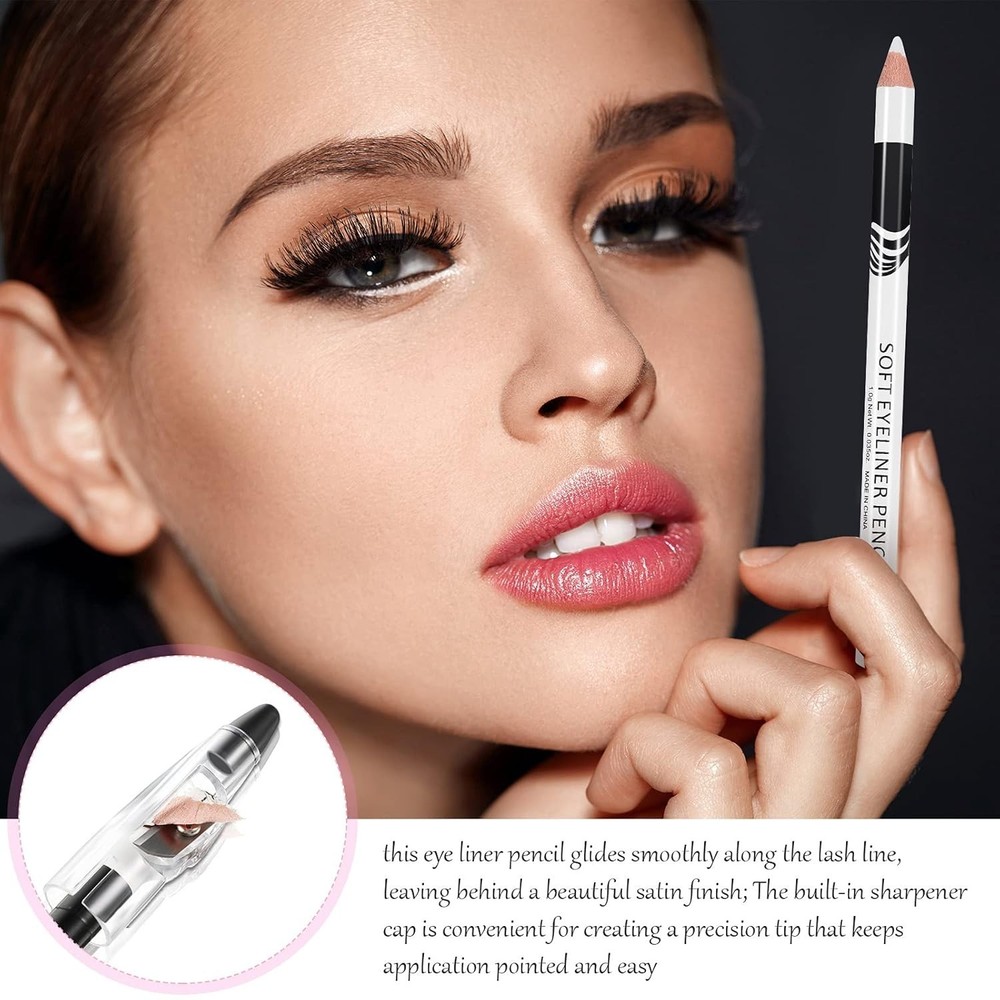 26‑Pack White Eyeliner Pencil Set with Sharpener Soft Strokes, Multi‑Use