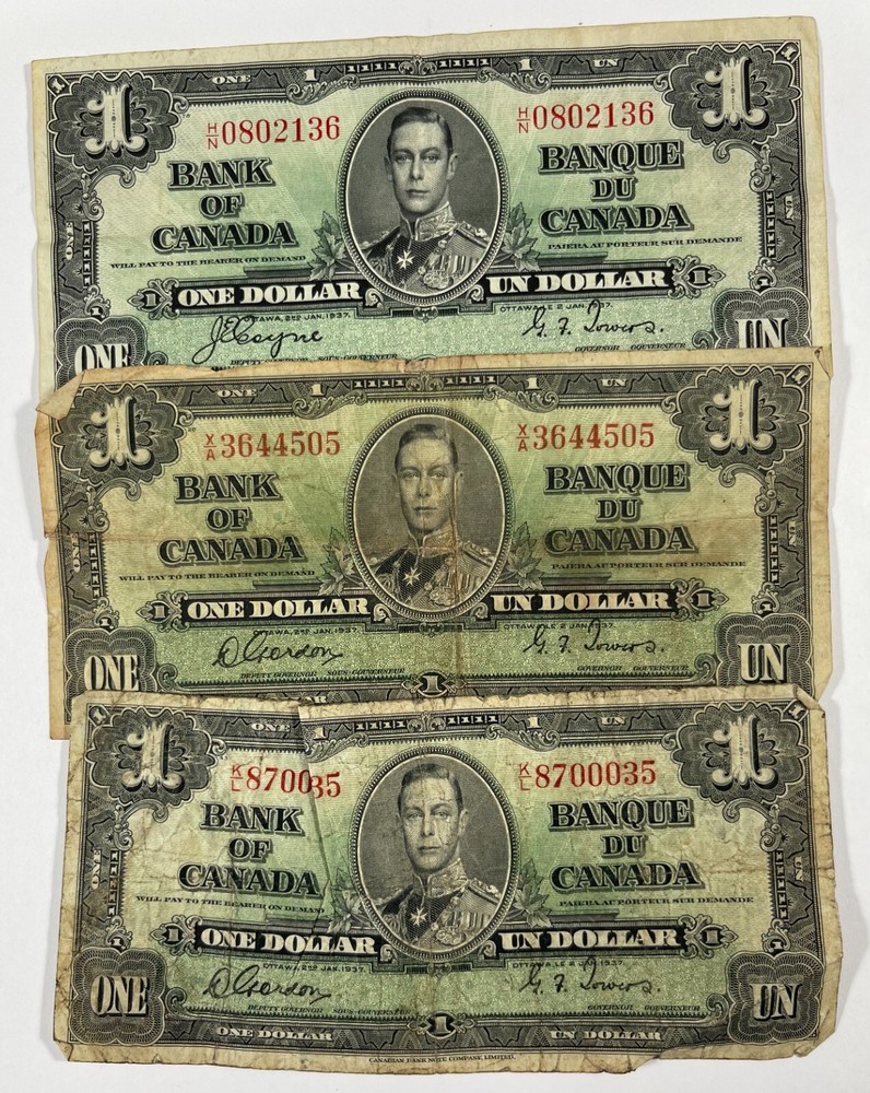 Canada 1937 $1 3 pcs. Mixed grades (#321)