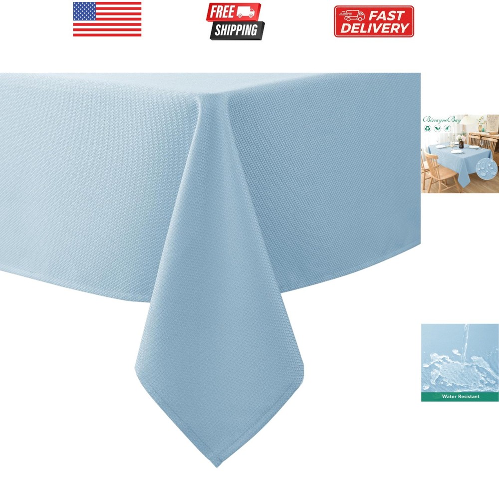 Textured Fabric Tablecloths 60x84 Inches Rectangular, Light Blue Water Resist...