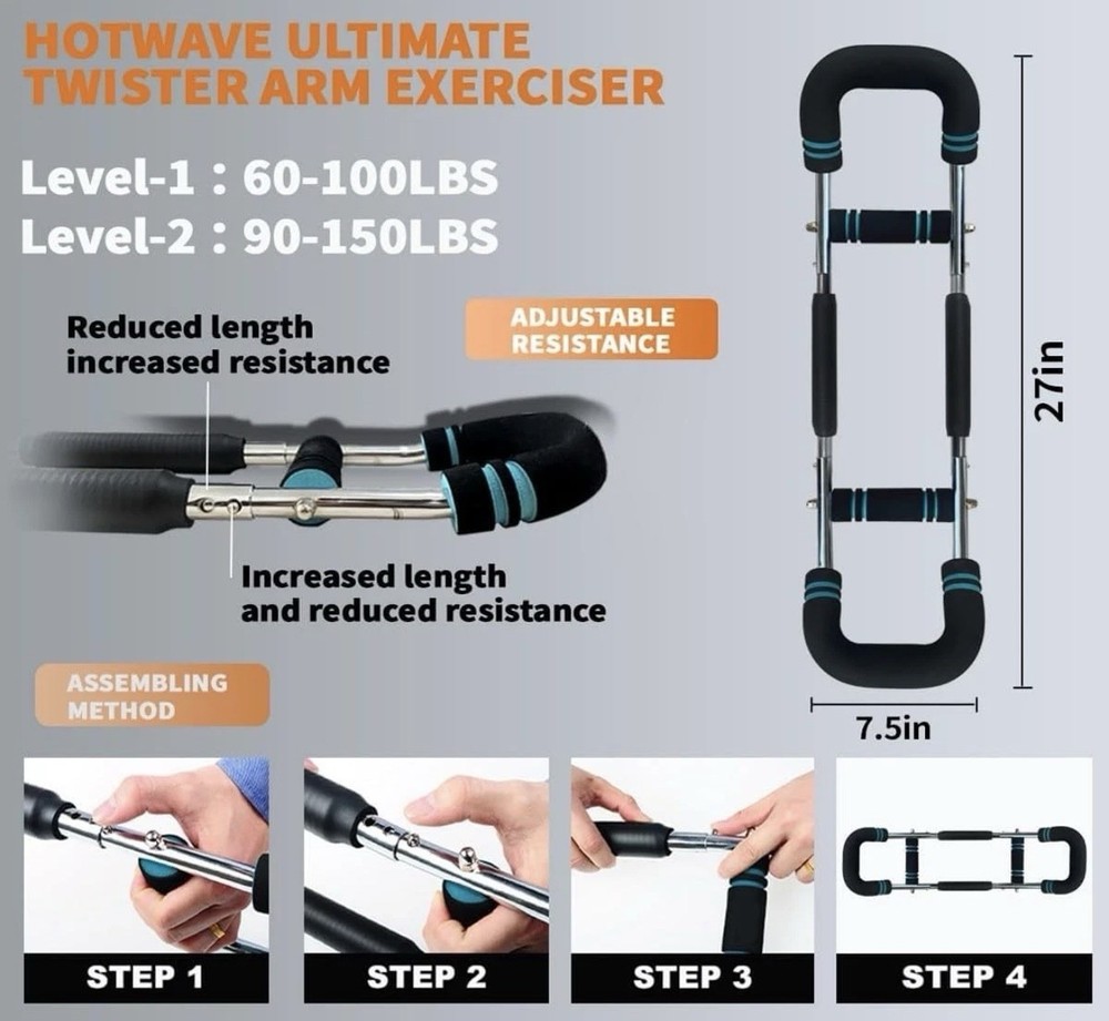 HOTWAVE Twister Arm Exerciser | Adjustable Spring Workout Bar | Forearm & Che...