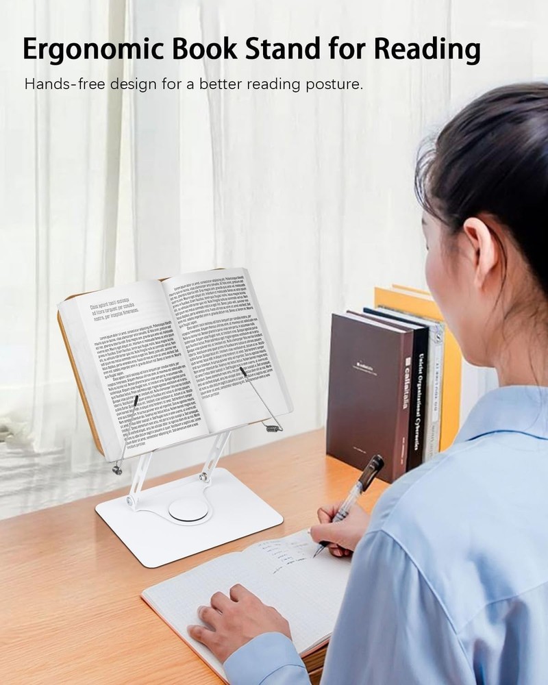 Book Stand for Reading, Adjustable Book Holder for Reading Hands Free, Foldab...