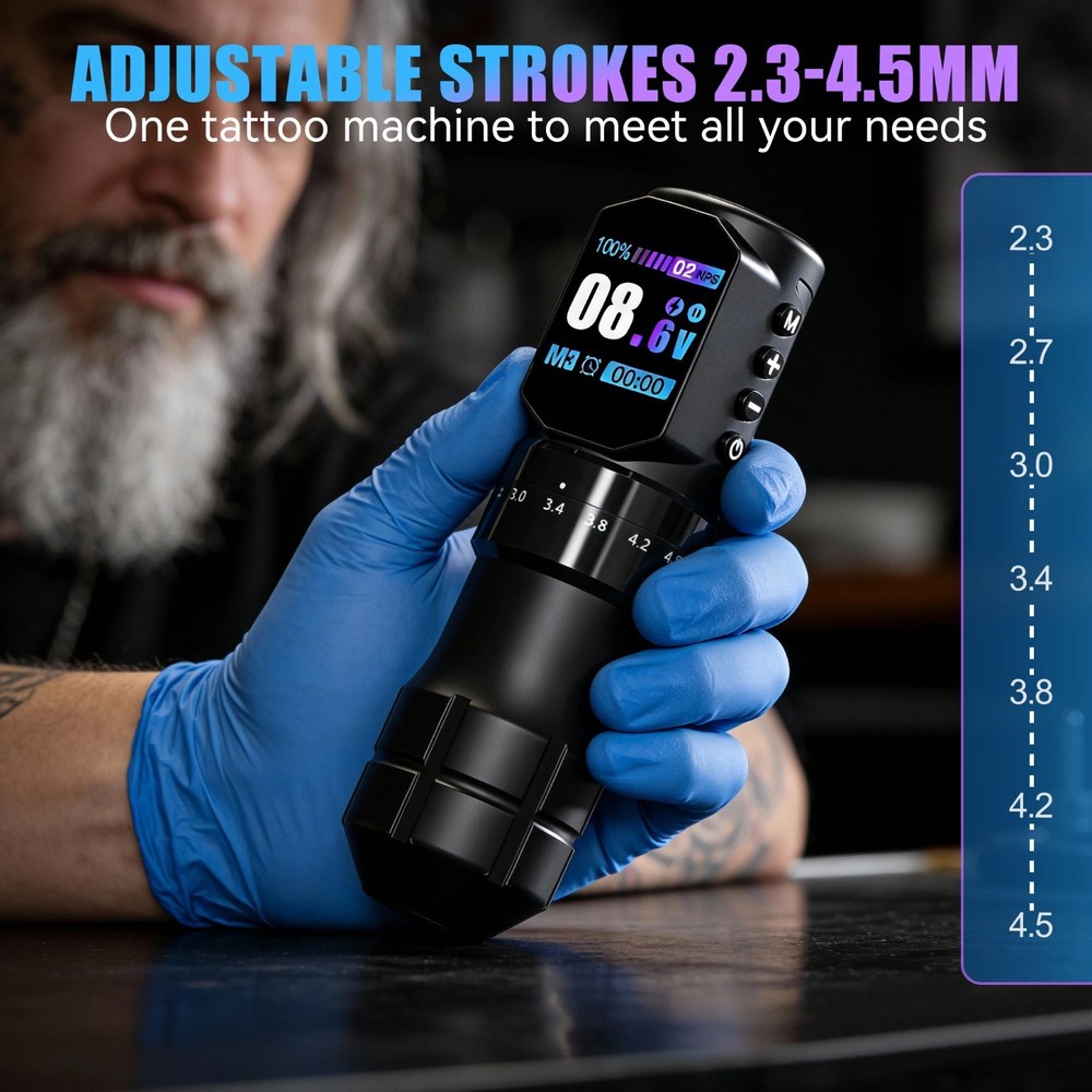 Professional Adjustable Stroke Tattoo Pen Wireless Tattoo Machine Coreless Motor