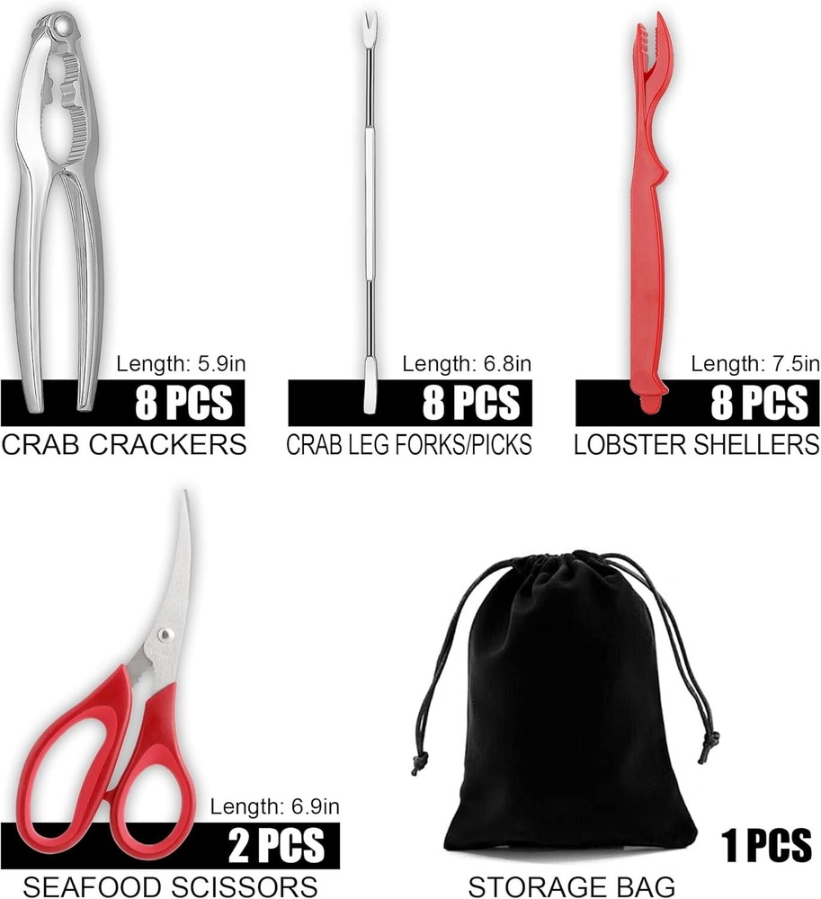 Crab Crackers and Tools, 27-piece Seafood Tools Set, Includes 8 Crab Leg Cracker