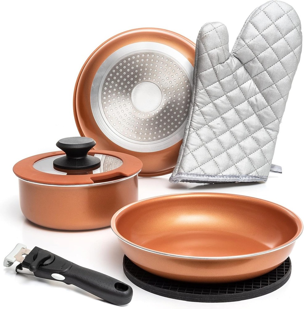 Copper Pots And Pans Set Nonstick, Removable Handle Cookware, Stackable Pots ...