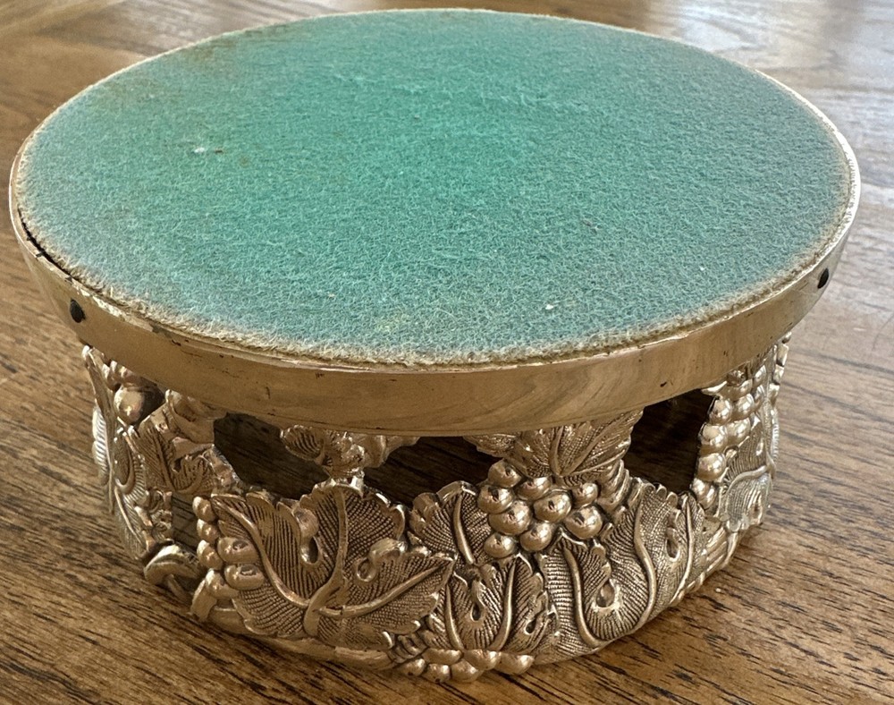 Vintage Silver Plated Wine Bottle Coaster with Grape on the Vine Pattern