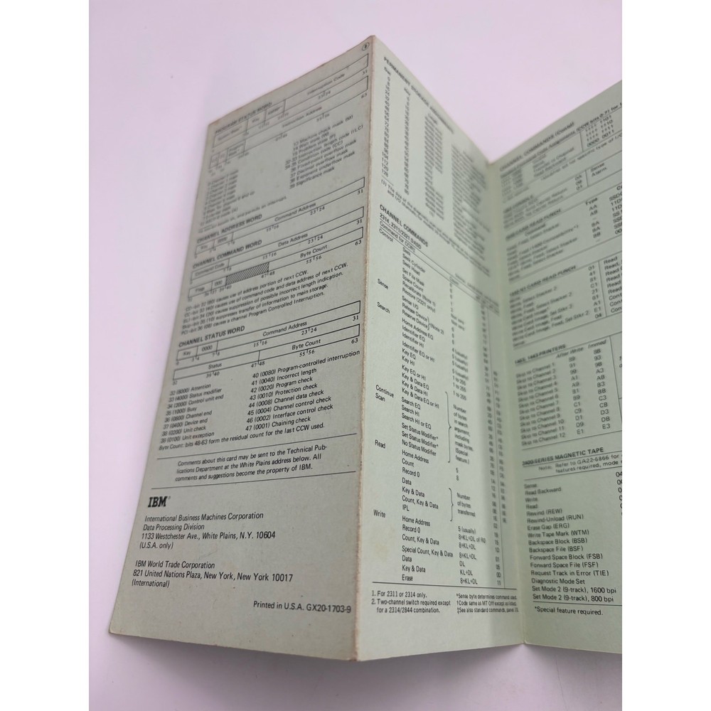 IBM SYSTEM/360 REFERENCE DATA BROCHURE X20-1703-9 USED