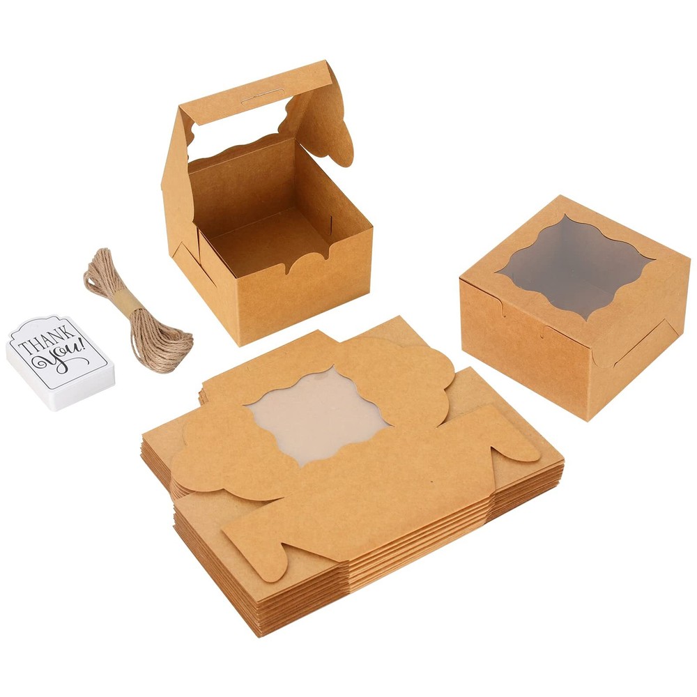 Brown Bakery Boxes with Window 60 Pack for Cupcakes Cookies & Pastries