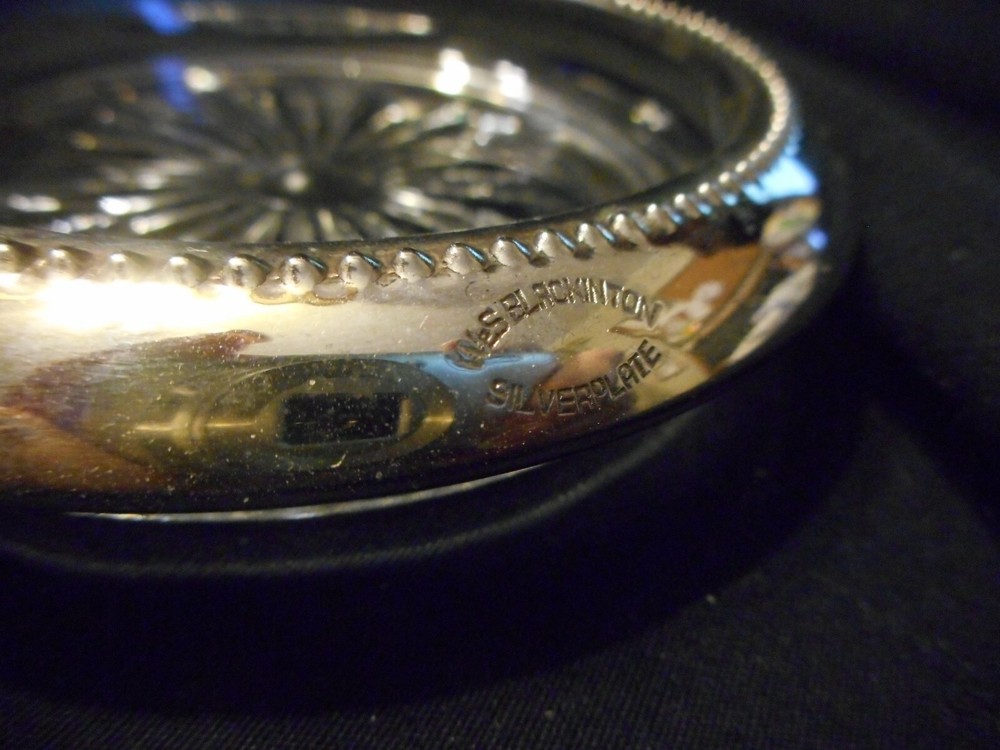Vintage Glass Coasters by Blackinton Silverplate Rim