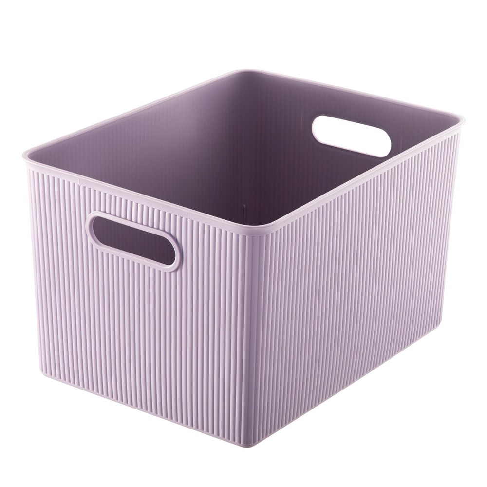 22 Liter Large Ribbed Storage Bin, Decorative Plastic Basket(4 Pack, Lilac)