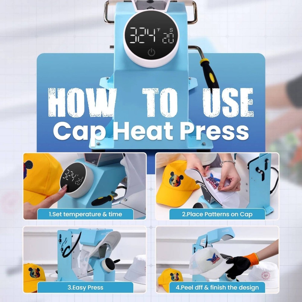 3-in-1 Auto Cap Heat Press Machine, Hat Heat Press with 3pcs Replaceable Heating