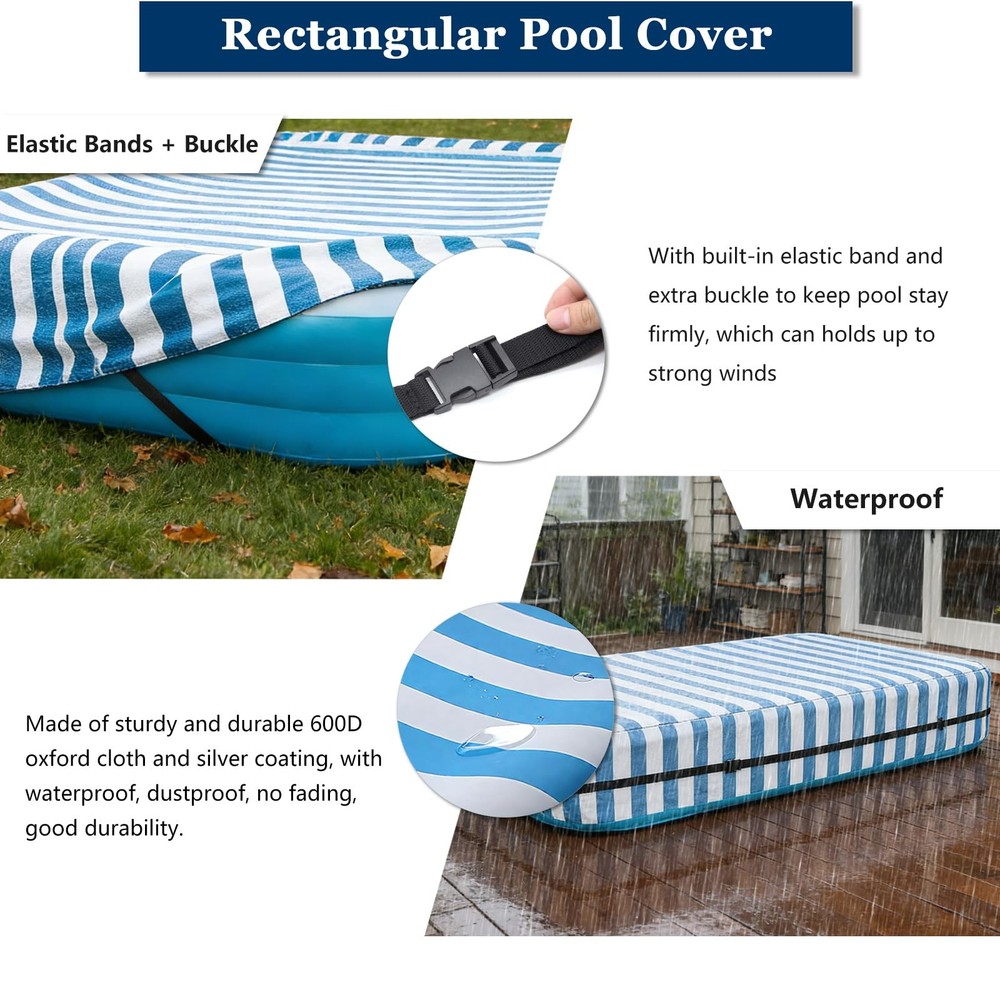 Rectangular Pool Cover,Waterproof Cover for 120" L x 72" W Inflatable Pool, 1...