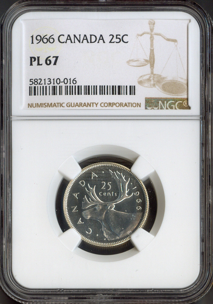 1966 Canada 25 Cents 25C NGC PL67 Quality