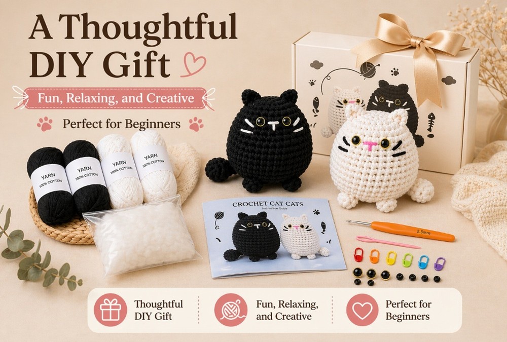 Cat Crochet Kit 2 Pack for Beginners Amigurumi Starter Set with Video Tutorial