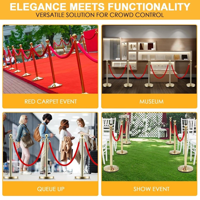 Velvet Rope Stanchions Durable Crowd Control Posts Easy Setup Elegant Design New