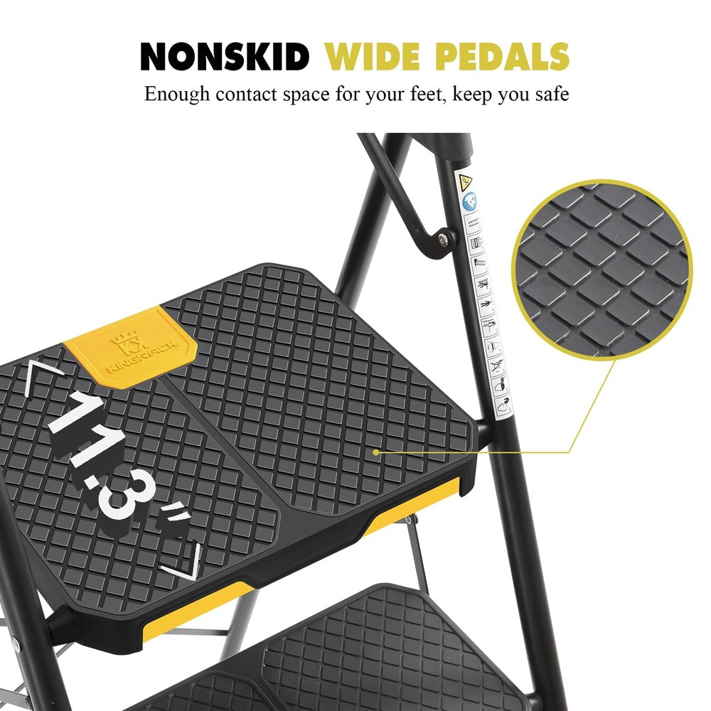 4 Step Ladder with Tool Platform, Folding Step Stool with Wide Pedal, Safety ...